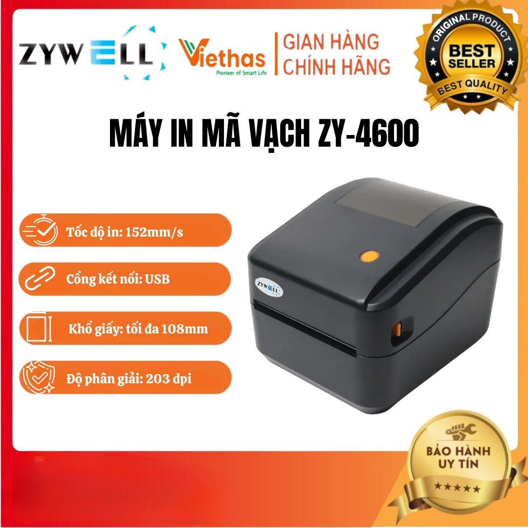 Viethas - Zywell Zy-4600 Barcode Printer | Direct Thermal Printer for Printing Bill of Lading Codes | Speed 152Mm/S – USB Connection for Printing on Computer