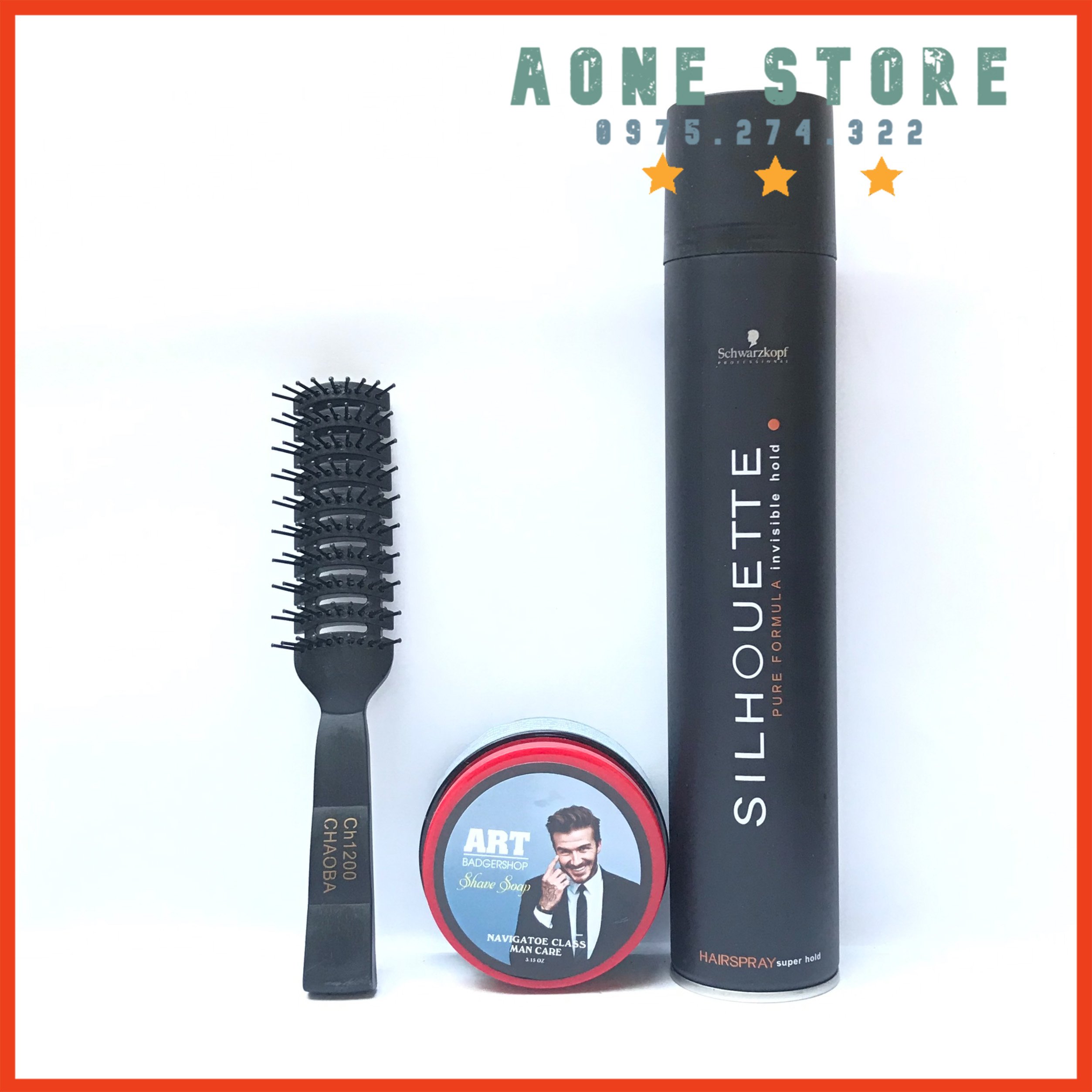 Gôm xịt tóc silhouette kết hợp sáp tạo kiểu tóc nam art siêu cứng tặng kem lược