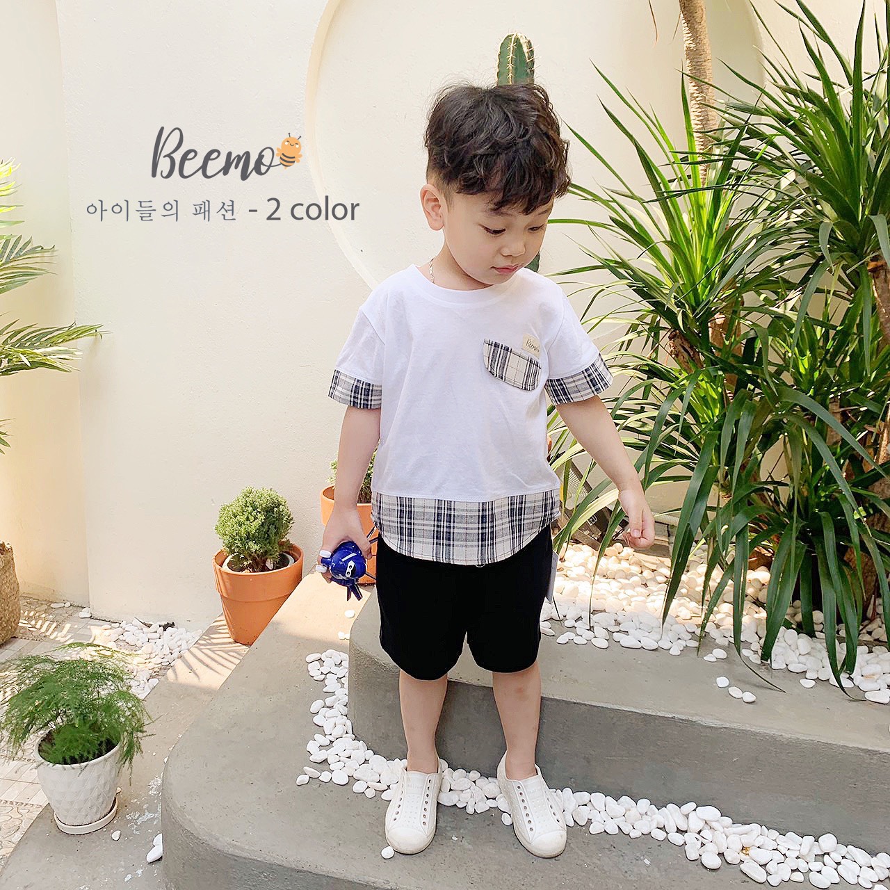 9-27kg Set trang phục bé trai phông phối kẻ Beemo từ 1,2,3,4,5,6,7 tuổi - 21B028