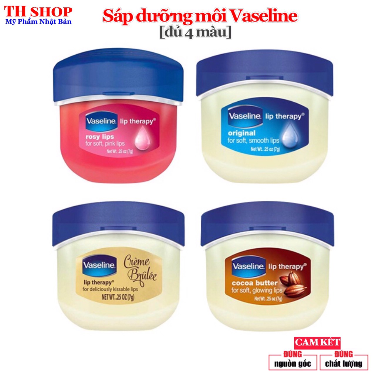 Sáp dưỡng môi Vaseline Lip Therapy 7g đủ 4 màu dưỡng môi cả ngày lẫn đêm đôi môi căng mộng hồng hào tức thì cho các nàng
