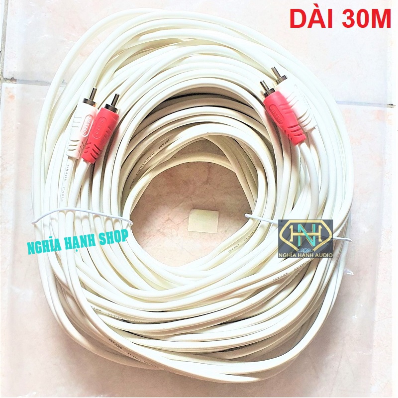Cáp loa 4 đầu av hoa sen dài 30m cao cấp - dây av 4 đầu - cáp av 2 ra 2 - 2rca to 2rca audio cable