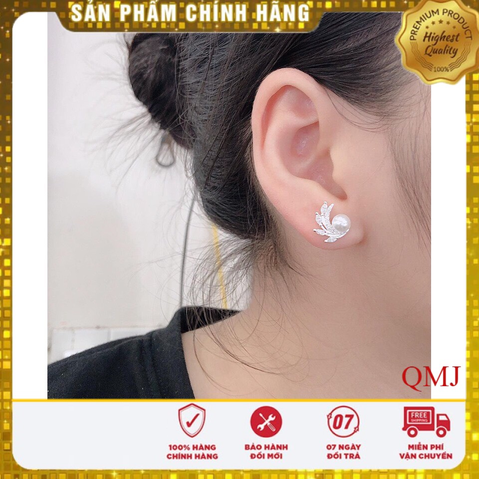 Khuyên nụ bạc đính ngọc trai mẫu mới cực xinh ,Trang sức bạc QMJ Cam kết chuẩn Bạc Ta sáng đẹp, bền màu không lo đen xỉn, giao hàng giống ảnh, đúng chất lượng