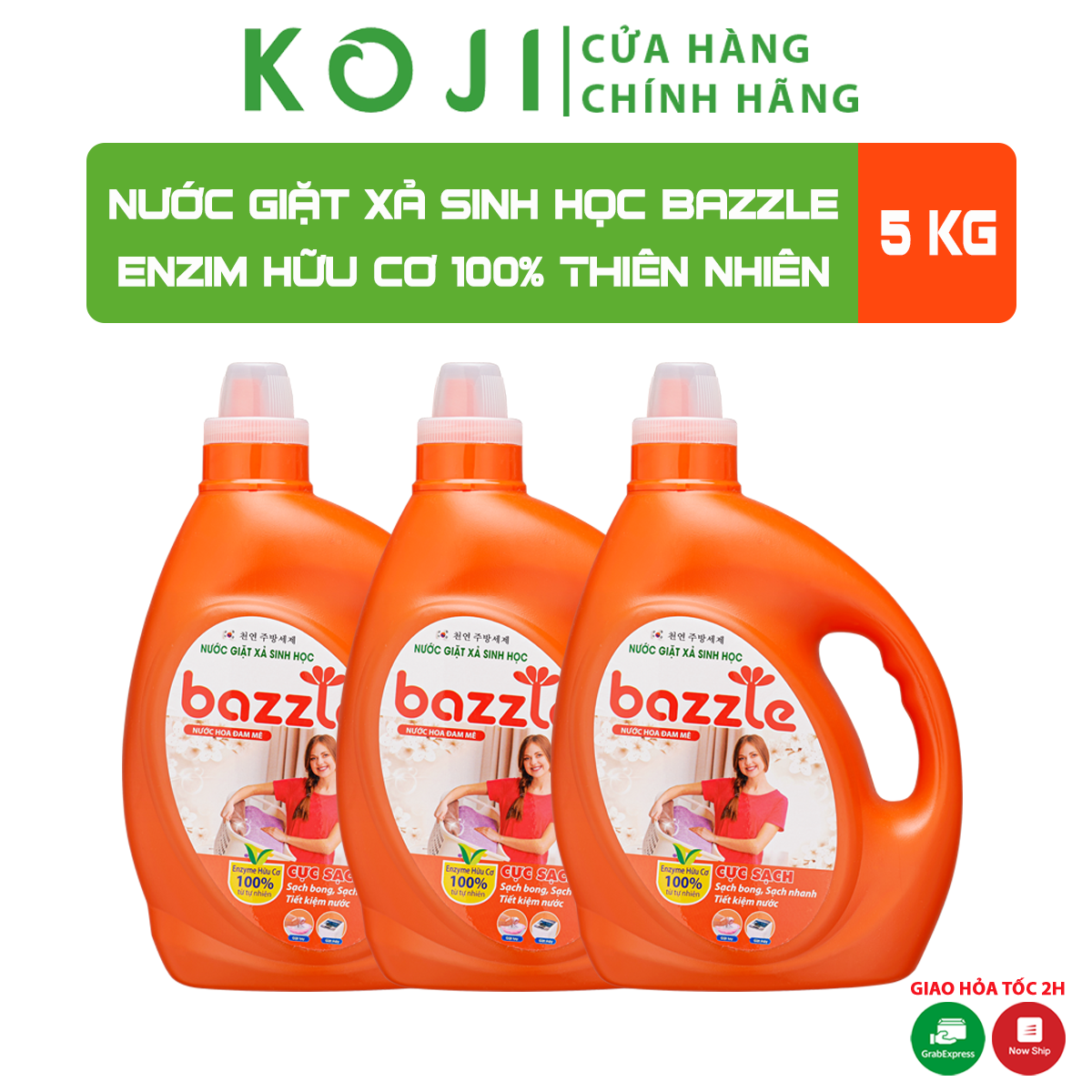 Nước giặt xả sinh học Bazzle Hàn Quốc hương nước hoa Đam Mê sạch hơn sạch nhanh hơn dịu nhẹ với cả bé yêu can to 5 kg