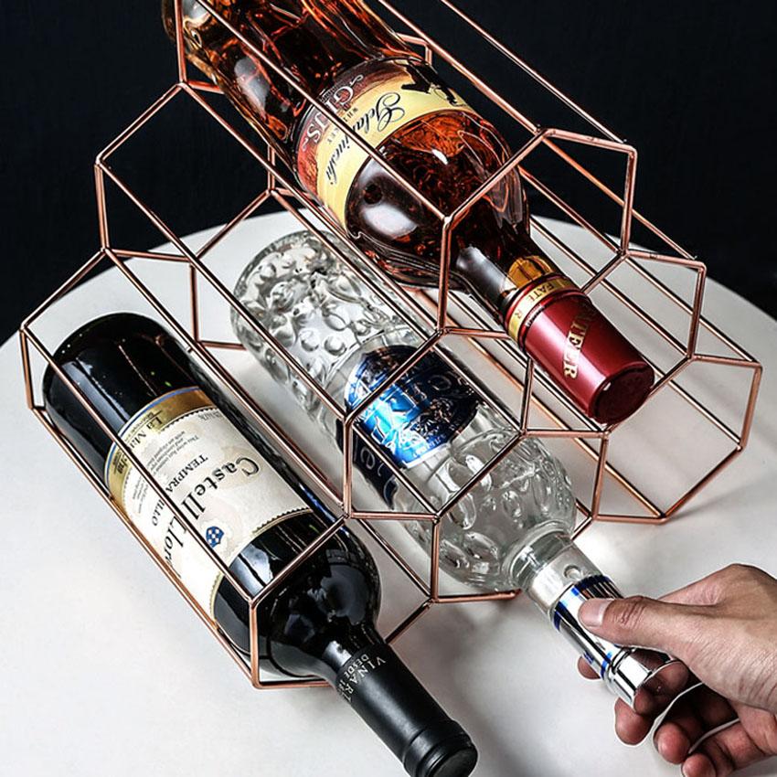 Kệ để rươu vang, giá để rươu tổ ong hình lục giác có nhiều ngăn để rươu bằng kim loại tiết kiệm diện tích trang trí quầy bar, phòng ăn