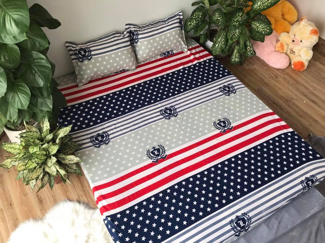 Bộ Ga Chun và 2 áo gối nằm mẫu Cờ Mĩ , Bộ ra Chun và 2 áo gối nằm mẫu Cờ Mĩ, drap cotton, drap, ra giường, ra trải giường, ga trải giường. drap giường, mền, ra trải giường, Shop Mẹ Gấu