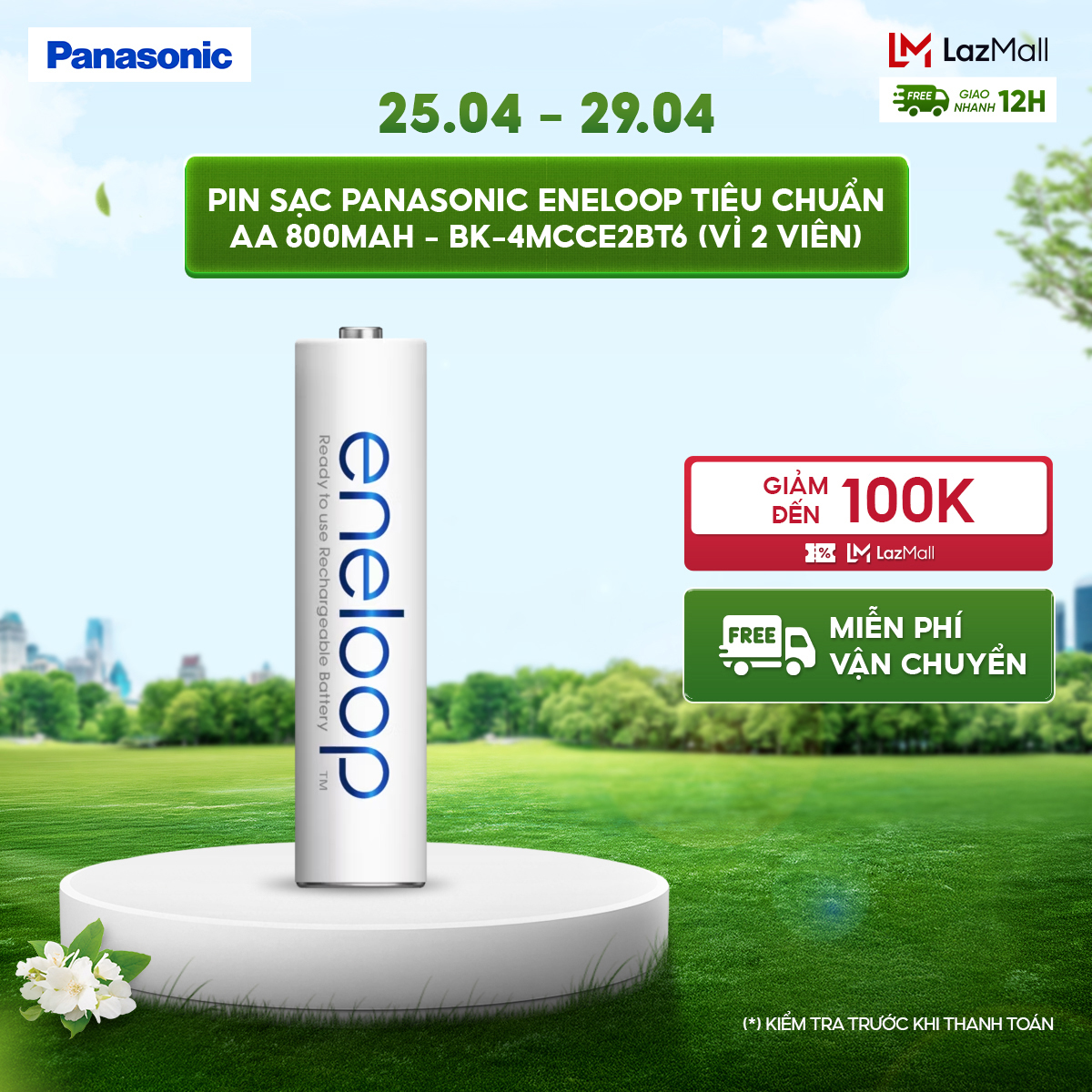 Vỉ 2 viên Pin sạc Panasonic Eneloop AAA 800mAh BK-4MCCE2BT6 – Hàng Chính Hãng