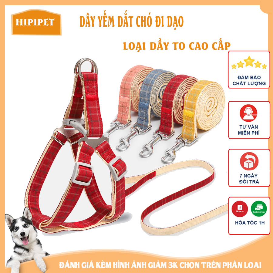 Dây dắt chó đi dạo dạng yếm cao cấp khóa inox không gỉ-không gây đau thú cưng