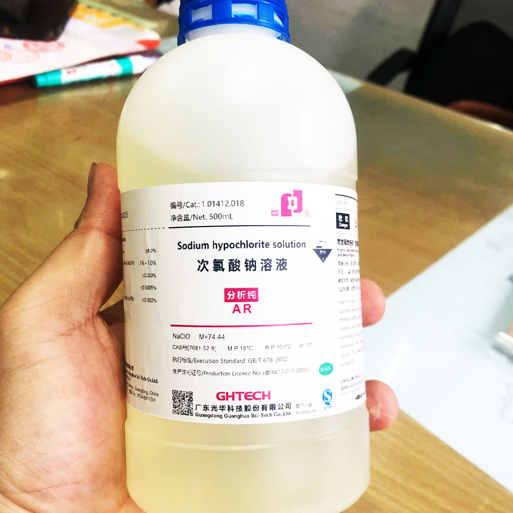 NaClO - Sodium Hypochlorite solution 500ml dùng trong thí nghiệm