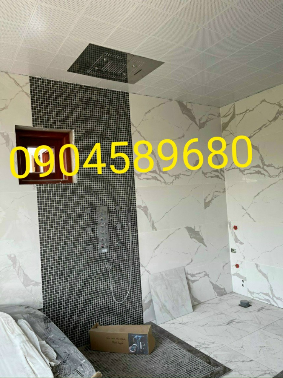 Sen tắm âm trần mạ crom Masage toàn thân HD680, sen tắm âm trần đèn led bát trần 60*80cm