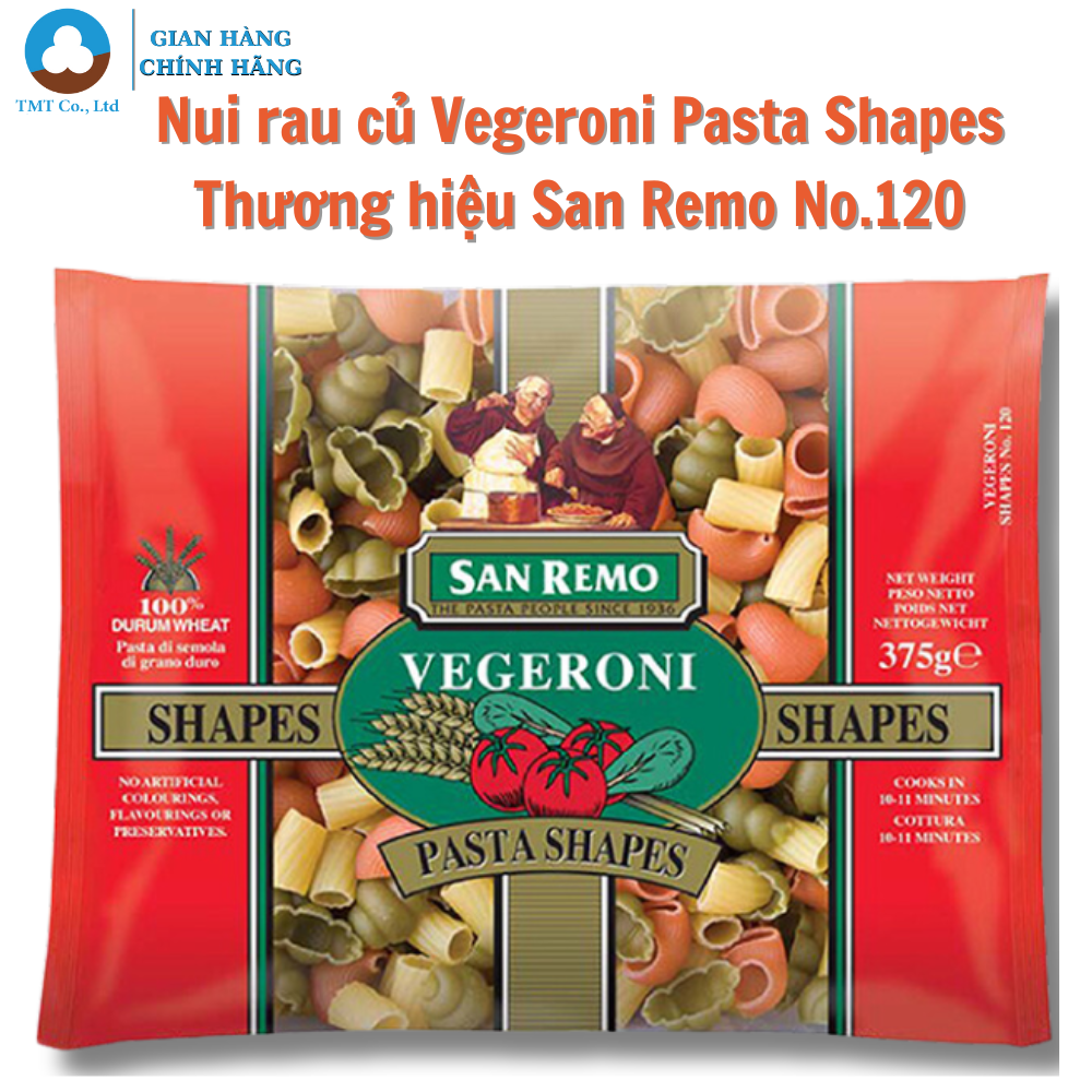 Nui rau củ vegeroni pasta shapes hiệu San Remo No.120 375g