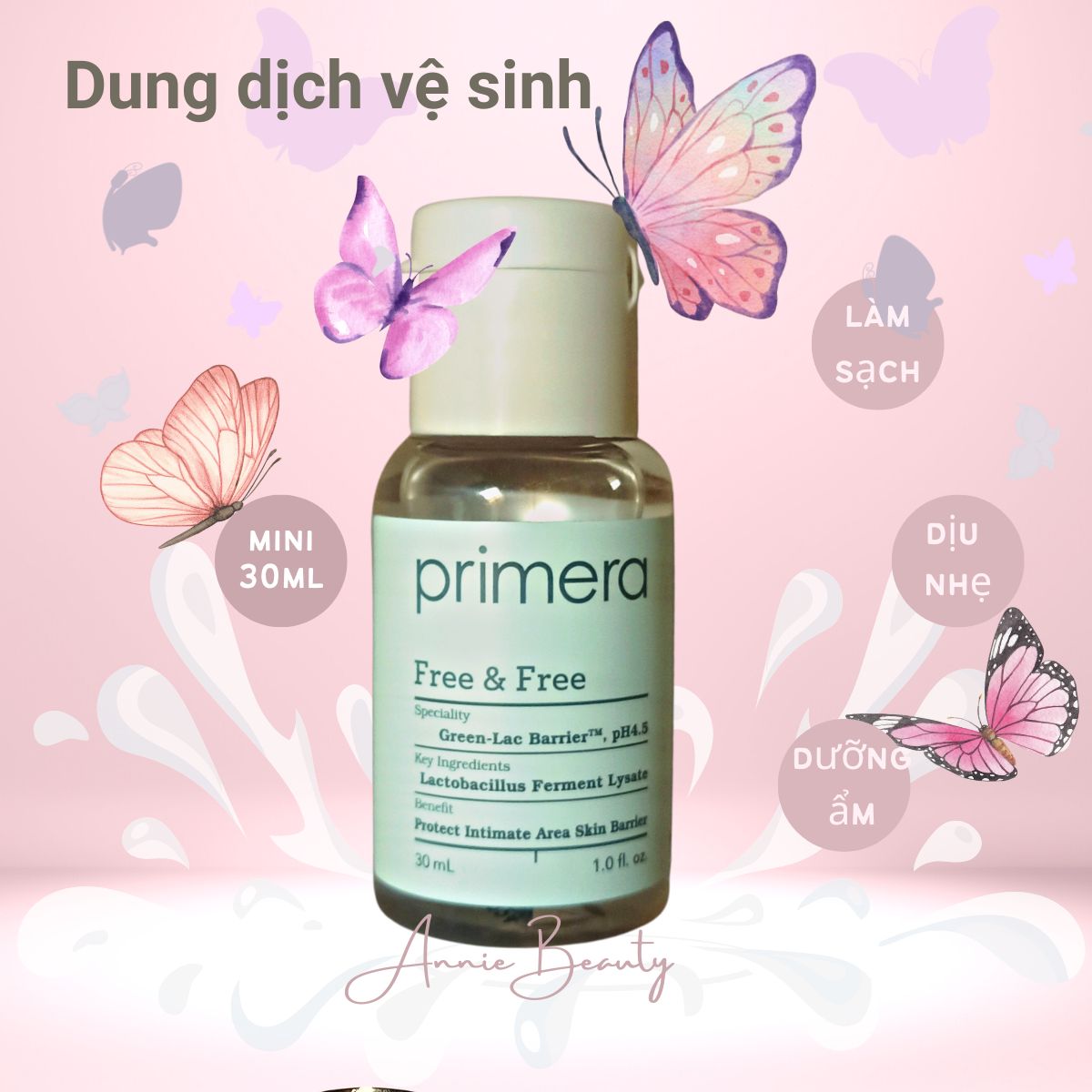 Dung dịch vệ sinh phụ nữ làm sạch dịu nhẹ và khử mùi hiệu quả Primera Free & Free từ thành phần thực vật an toàn và lành tính, không gây kích ứng da