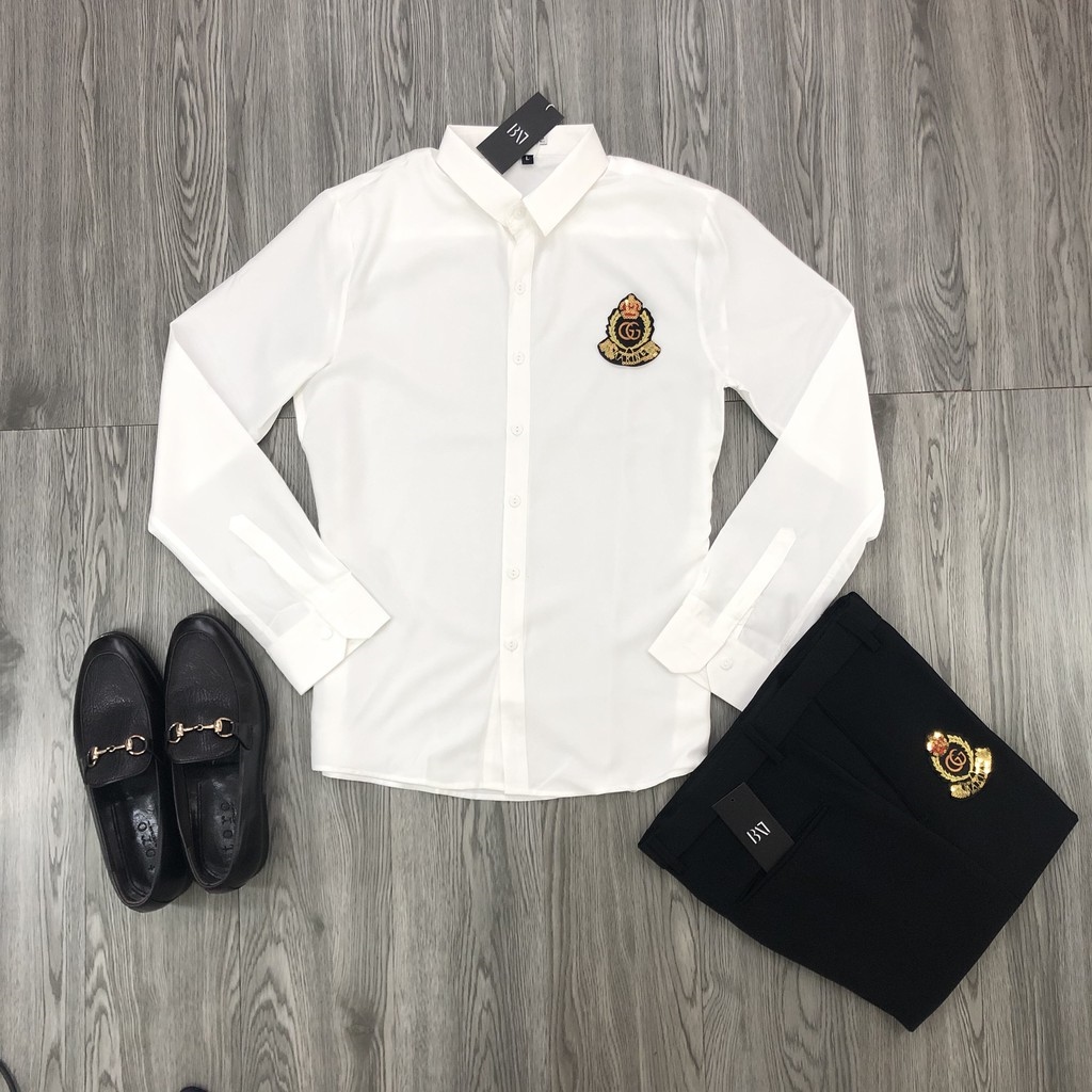 【sẵn sàng】 Quần âu Sơ mi họa tiết thêu kimsa 1 set quần tây áo sơ mi co giãn trẻ trung đi làm đi chơi mẫu mới