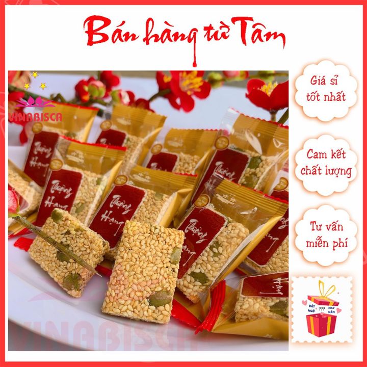 Kẹo vừng trắng thượng hạng cao cấp vinabisca thơm ngon đặc biệt - kẹo mè trắng hạt bí - kẹo đậu mè mix hạt bí tết 2024