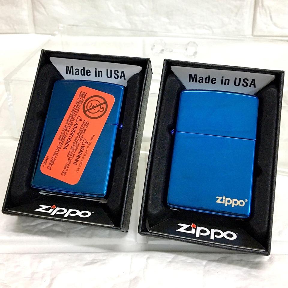 Bật lửa hột quẹt zippo xanh dương nhập khẩu nguyên kiện tem đỏ hàng usa