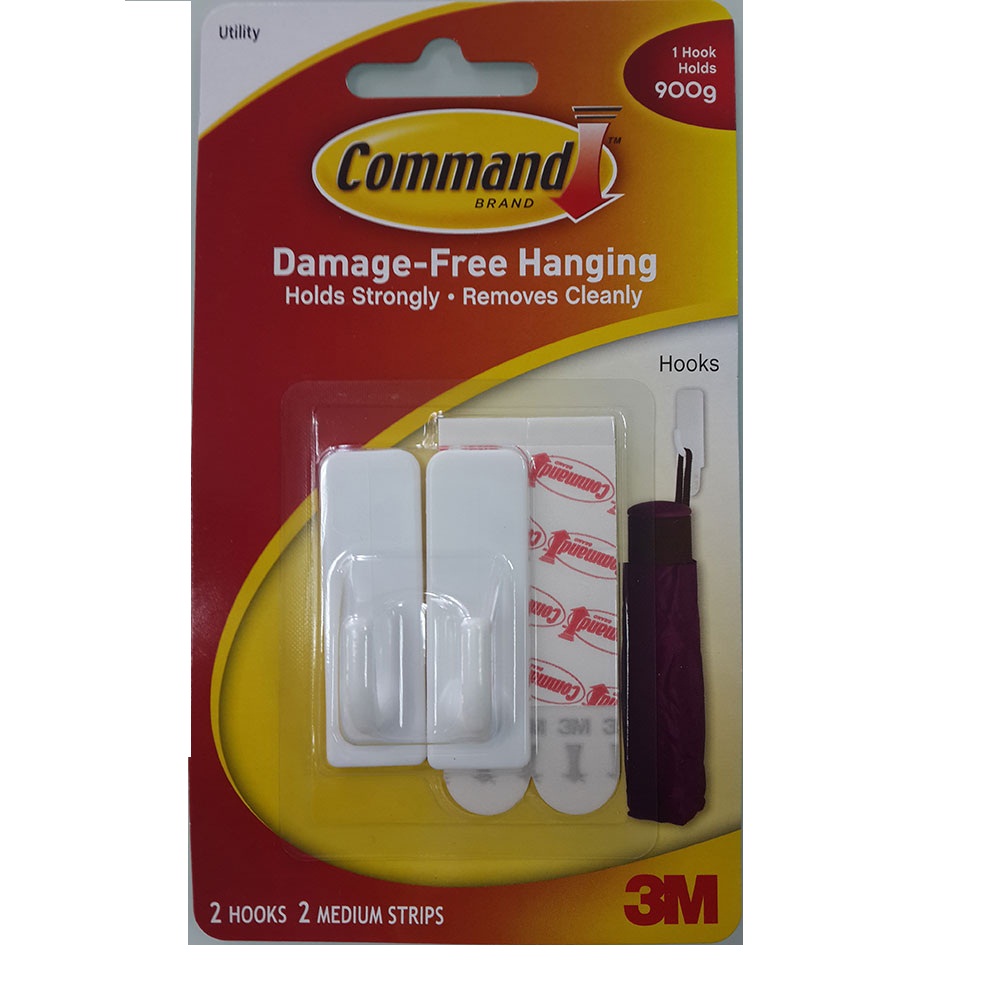 Móc dán tường vuông 900gr vỉ 2 cái Command 3M 17501