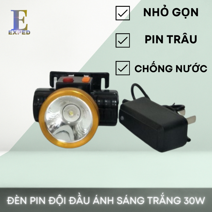 [Ảnh thật] Đèn pin đội đầu đi mưa ánh sáng trắng công suất 35W pin cực trâu