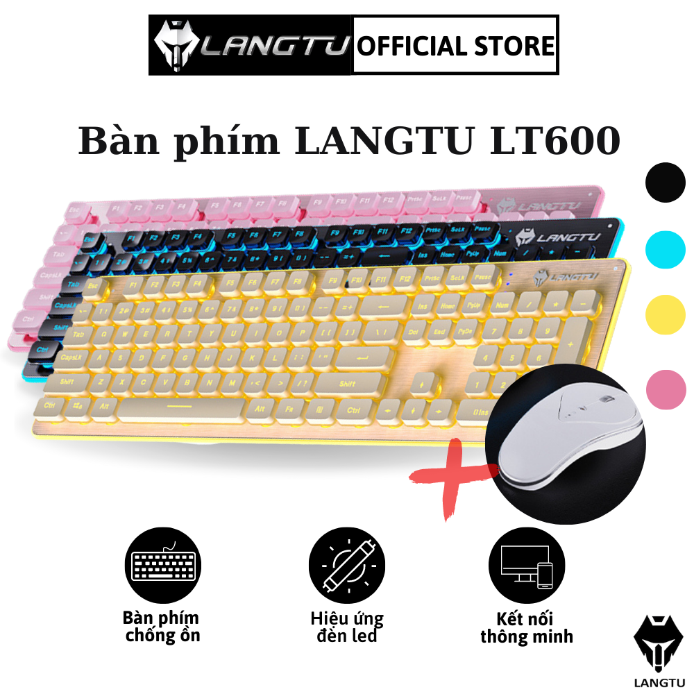 Bàn phím giả cơ không dây langtu lt600 phụ kiện máy tính gaming không dây kèm chuột lt09