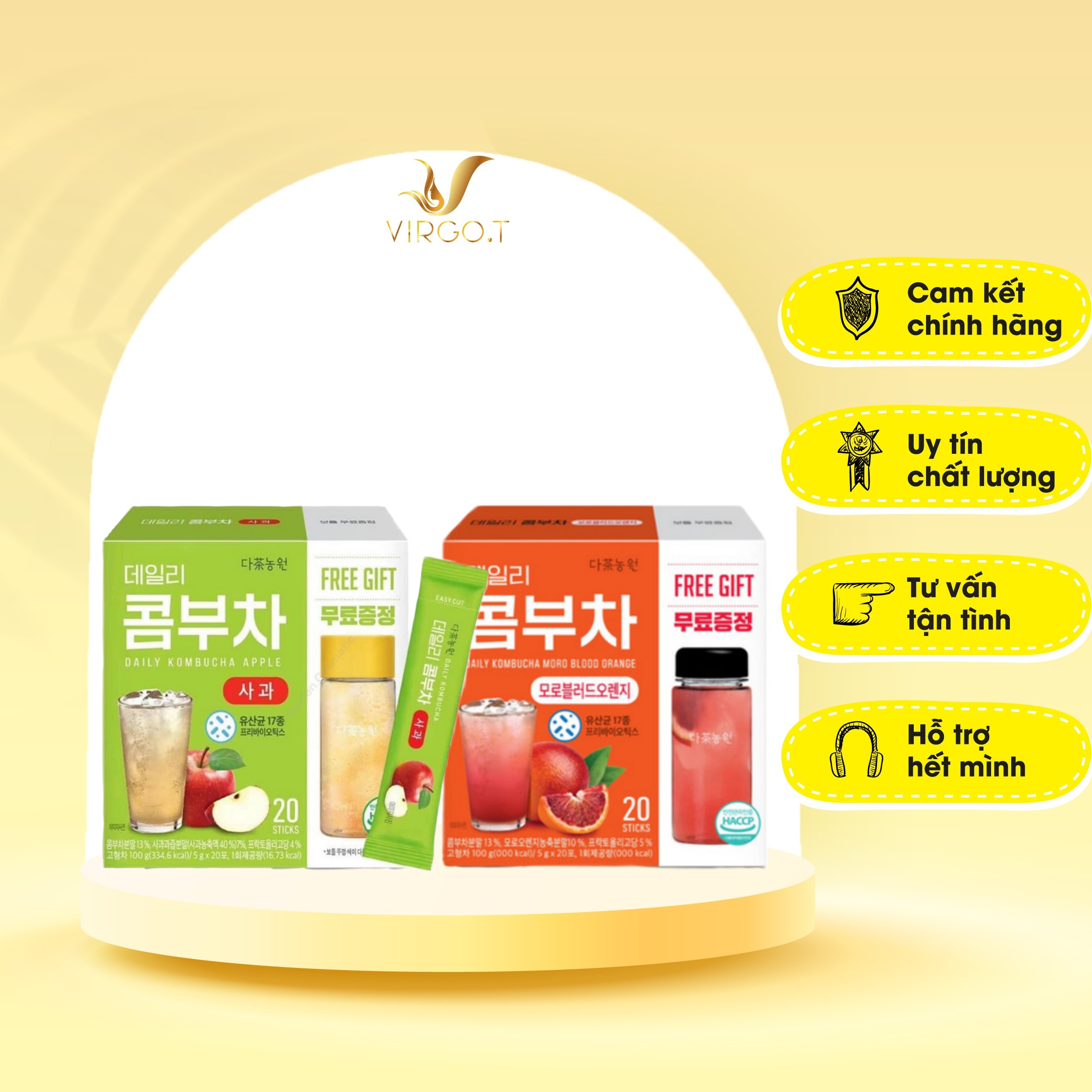 Trà lên men daily kombucha vị trái cây hàn quốc, tặng kèm bình - virgot.store