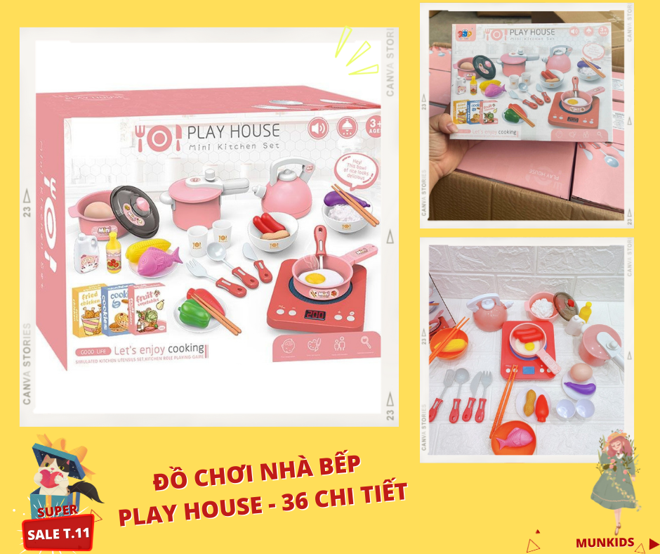 Đồ chơi nấu ăn nhà bếp 36 chi tiết play house đồ chơi nhà bếp mẫu mới 2022 cho bé vui chơi sáng tạo