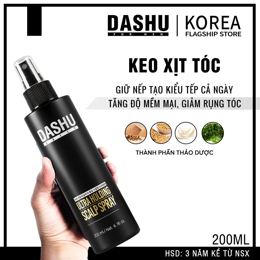 Keo xịt tóc tạo kiểu Hàn Quốc phù hợp với mọi chất tóc chính hãng Dashu Daily Ultra Holding Scalp Spray 200ml , giữ nếp lâu, bảo vệ da dầu, làm sạch gàu, giảm tình trạng rụng tóc, tạo độ phồng  dành cho nam.