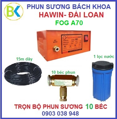 Trọn bộ phun sương làm mát, tưới lan - máy phun sương FOG A70, 10 béc phun sương đế đồng hoàn chỉnh