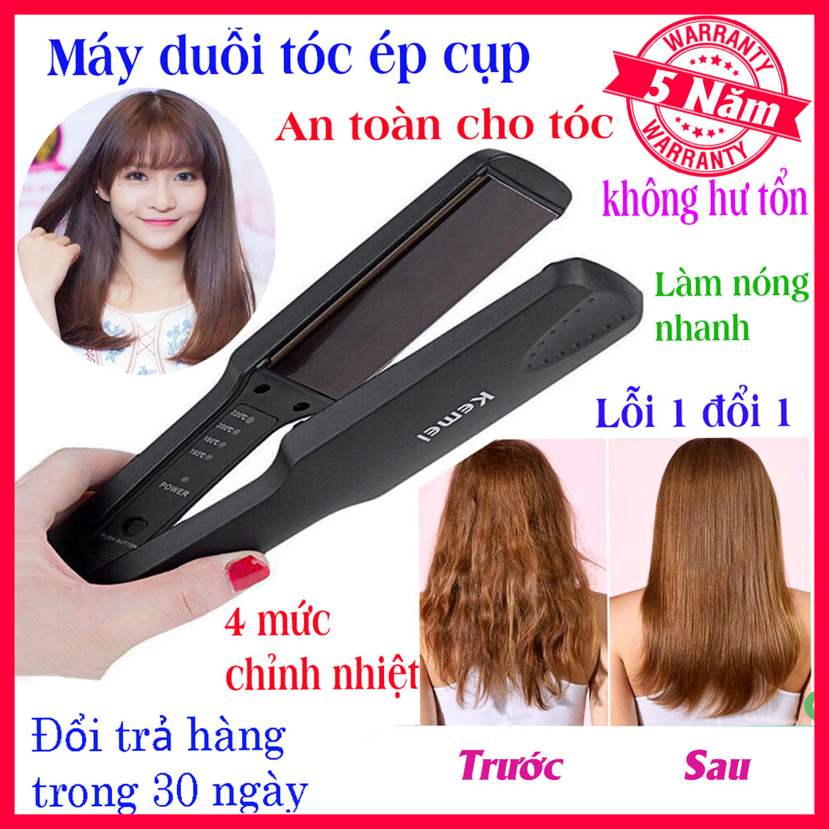 ( ƯU ĐÃI ) Máy ép tóc - Máy là tóc cao cấp 4 mức điều chỉnh nhiệt - Máy ép tóc, Máy làm tóc, Máy ép tóc Kemei 329 Cao Cấp (bán kèm máy dập xù bấm tóc )