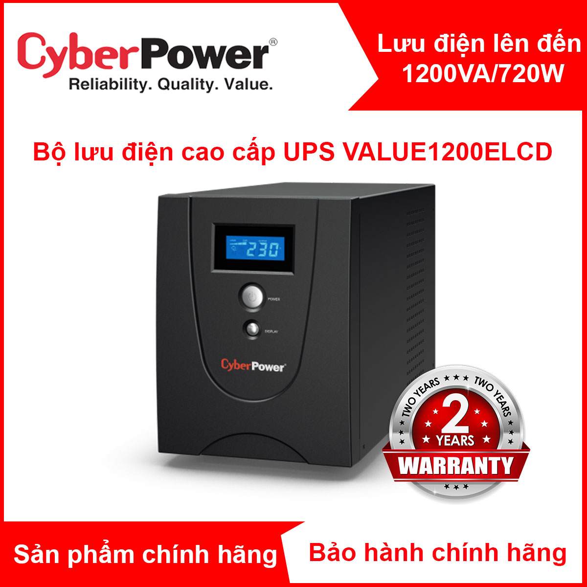 Bộ lưu điện ups cyber power value1200elcd - 1200va/720w - chính hãng