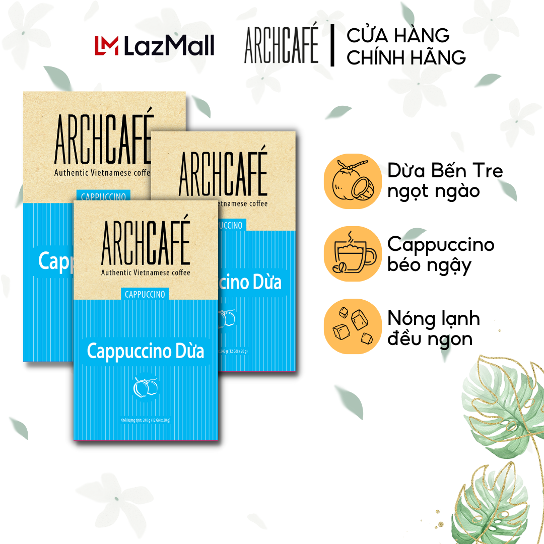 Combo 3 hộp Cappuccino Dừa - Cà phê hòa tan Archcafe