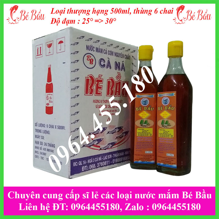 Giá sĩ, Thùng 6 chai nước mắm nhỉ cá cơm Bé Bầu Chai Vuông ( thủy tinh)