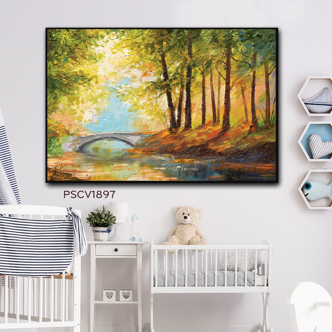 Tranh treo tường Canvas Pasimall Cầu qua Suối có khung