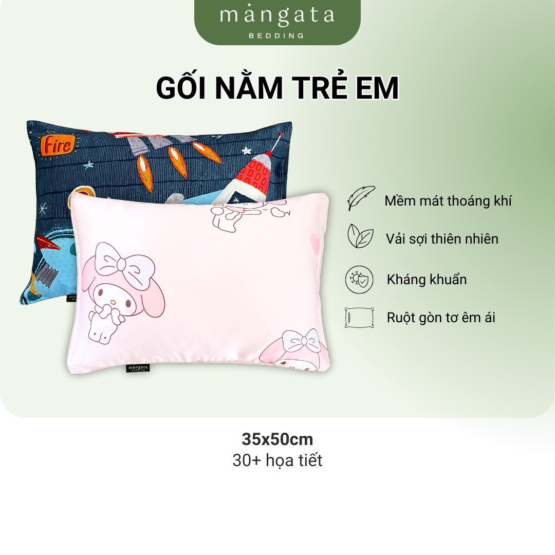 Gối nằm trẻ em size 35x50cm Mangata Bedding có ruột gối chất liệu thiên nhiên mềm mại êm ái đi học mầm non