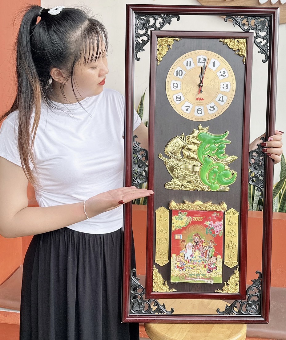 [HCM]Tranh Lịch Đồng Hồ Tết Thuyền Vàng Tài Lộc