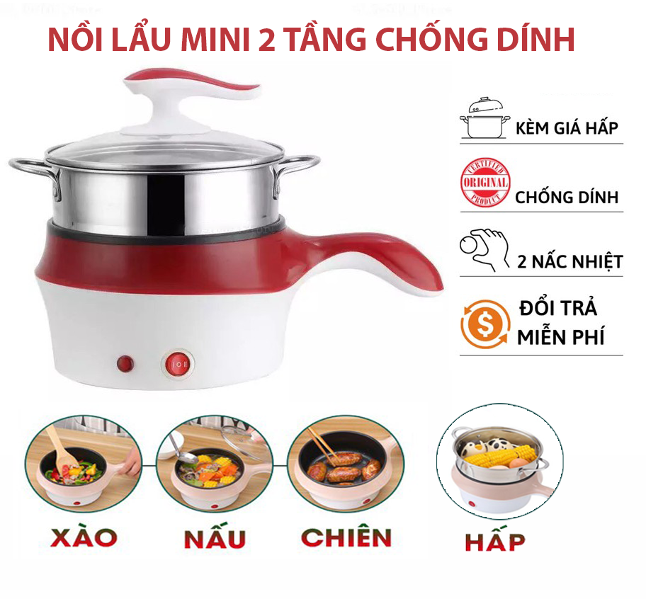 Nồi lẩu mini - nồi lẩu điện đa năng 2 tầng chống dính cao cấp