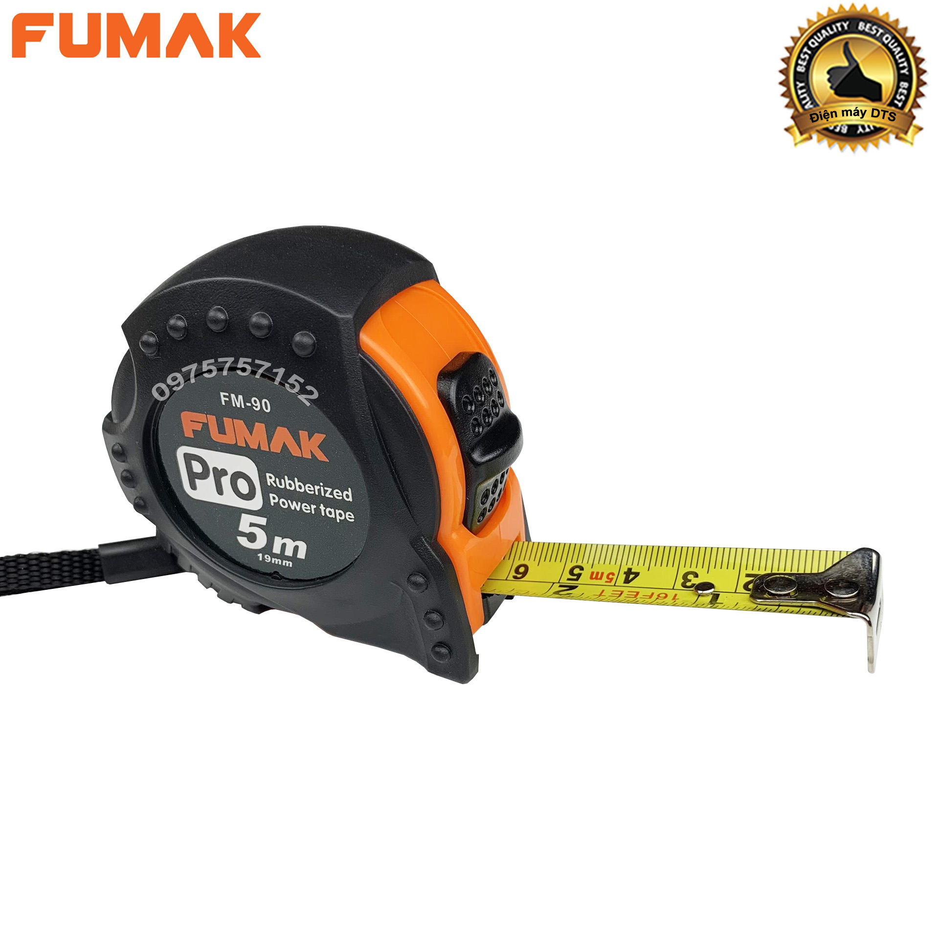 Thước rút cuộn đa năng FUMAK Pro, AMTECH chống va đập bọc nhựa cao cấp, 2 chế độ dừng thông minh, thiết kế nhỏ gọn, thước cuộn nền vàng hệ mét, hệ inch số sắc nét, hiển thị rõ ràng, thước cuộn thép 3m