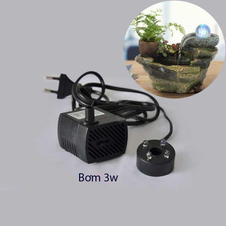 Máy bơm chìm 3W kèm 4 bóng led nhiều màu cho thác nước mini, bể cảnh, tiểu cảnh