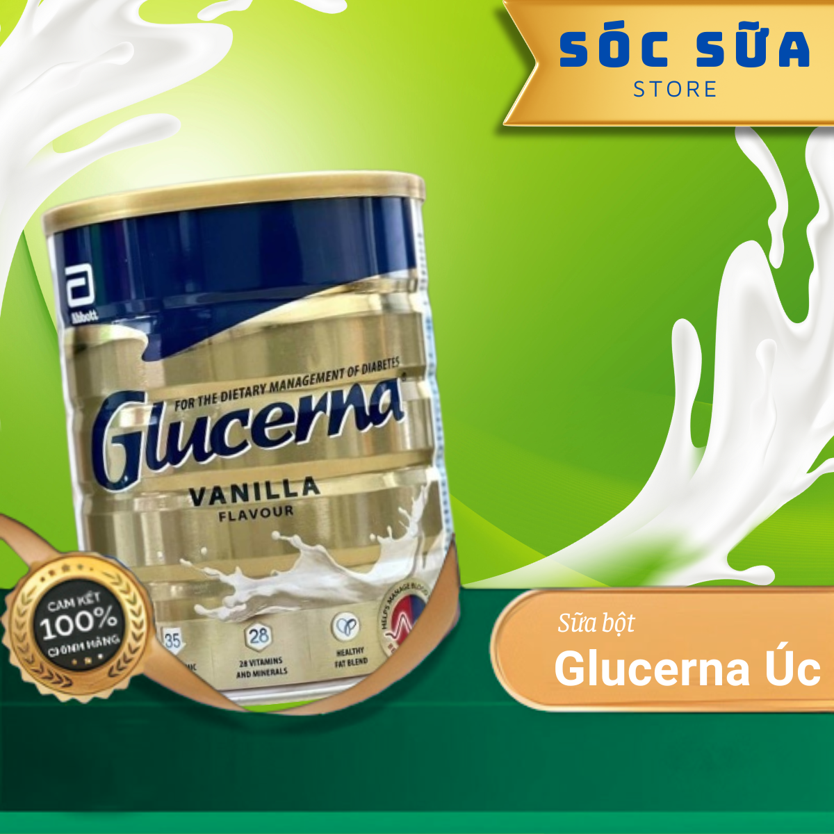 Sữa bột Glucerna Úc hộp 850g cung cấp dinh dưỡng dành cho người bệnh tiểu đường, hương Vani thơm ngon dễ uống