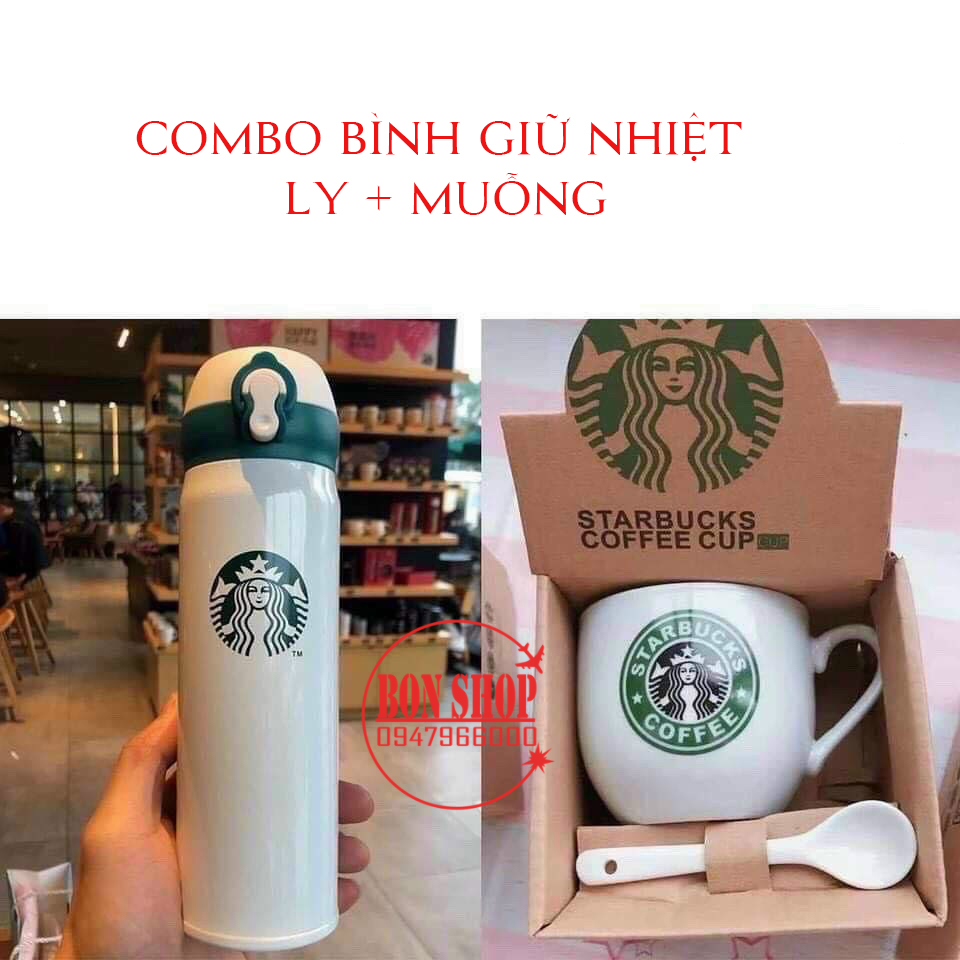 Combo cốc sứ 200ml + bình giữ nhiệt 500ml s.t.a.r.b.u.c.k.s bonshop1510