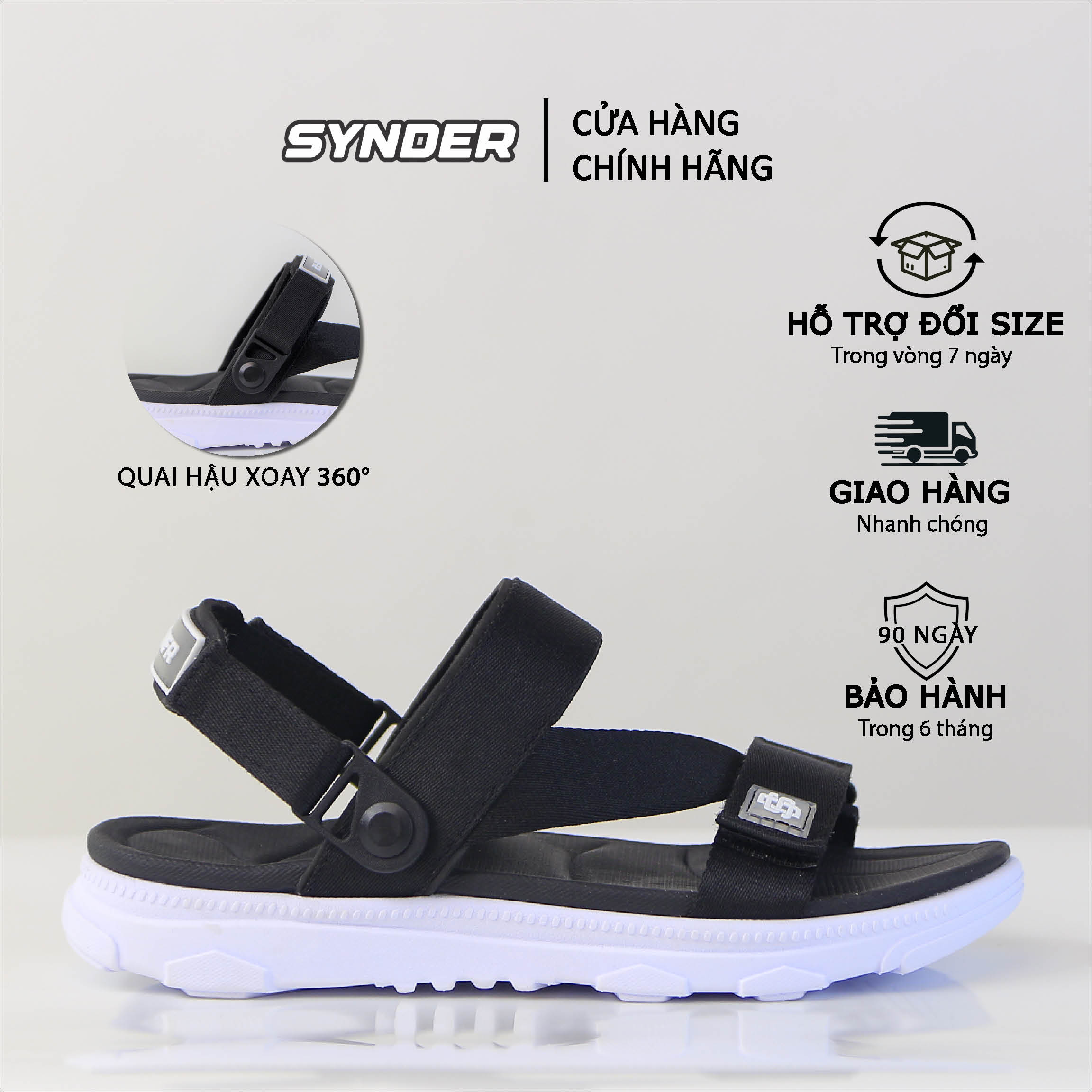 Giày Sandal SYNDER SD2 Màu Đen Trắng [ kèm hộp + vớ ]