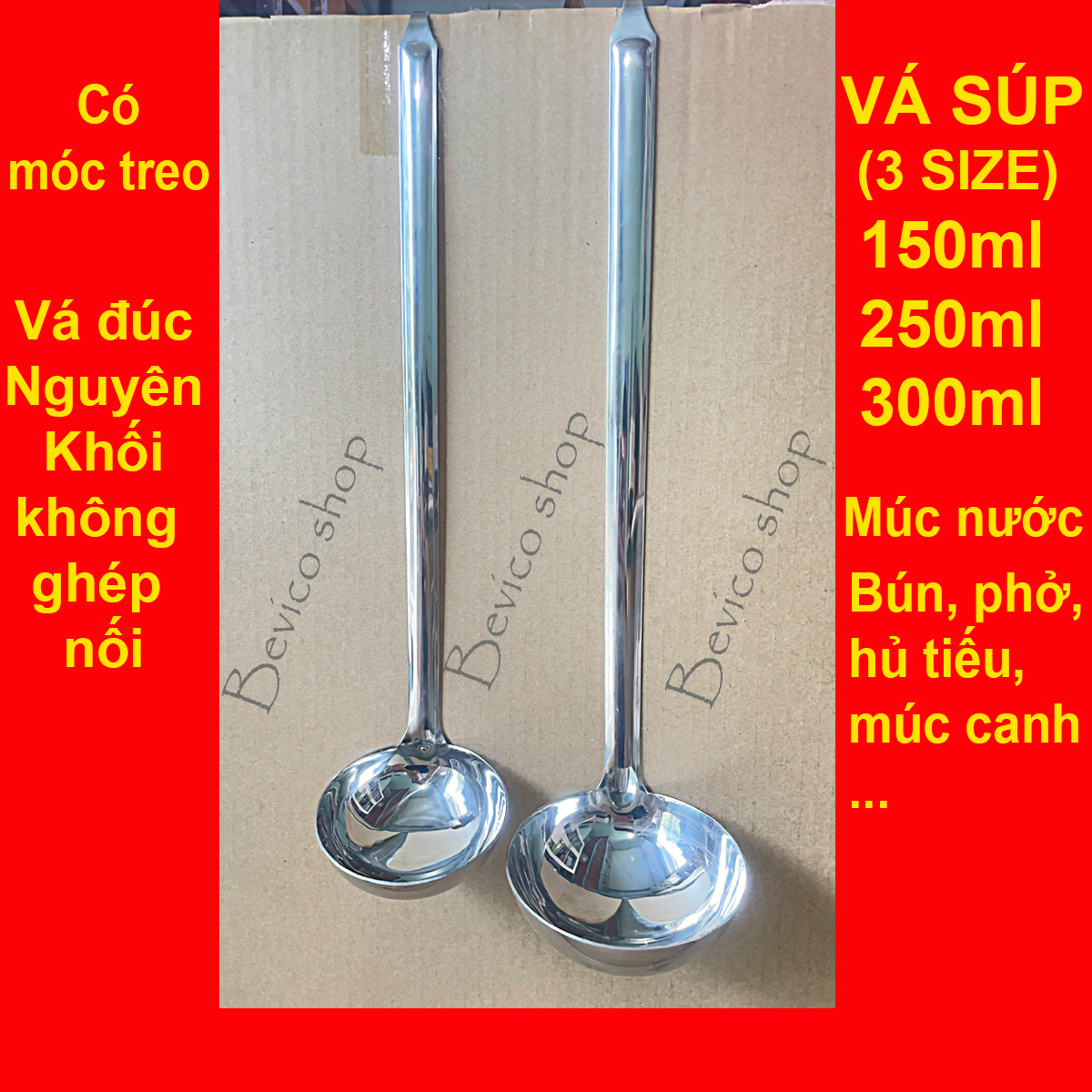Vá súp inox lớn 150ml, 250ml, 300ml | vá múc nước bún phở | vá múc canh