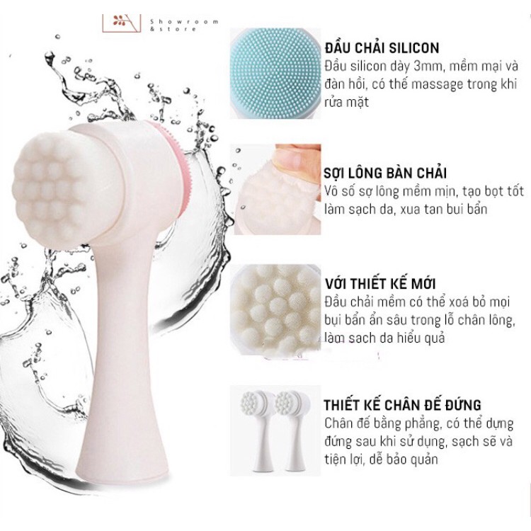 Cọ Massage Rửa Mặt KOREA 2 Đầu 3D Gai Silicon - sạch bong sáng bóng- cọ rửa mặt làm sạch da bụi bẩn bã nhờn