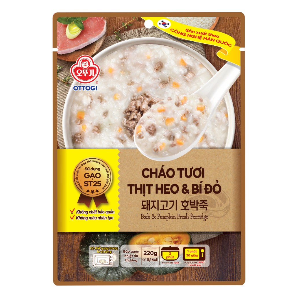 Hot - Cháo tươi ăn liền thịt heo bí đỏ Ottogi 220g
