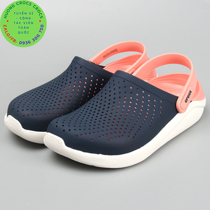 Dép sục nhựa đi mưa crocs literide cho cả nam và nữ màu navy cam