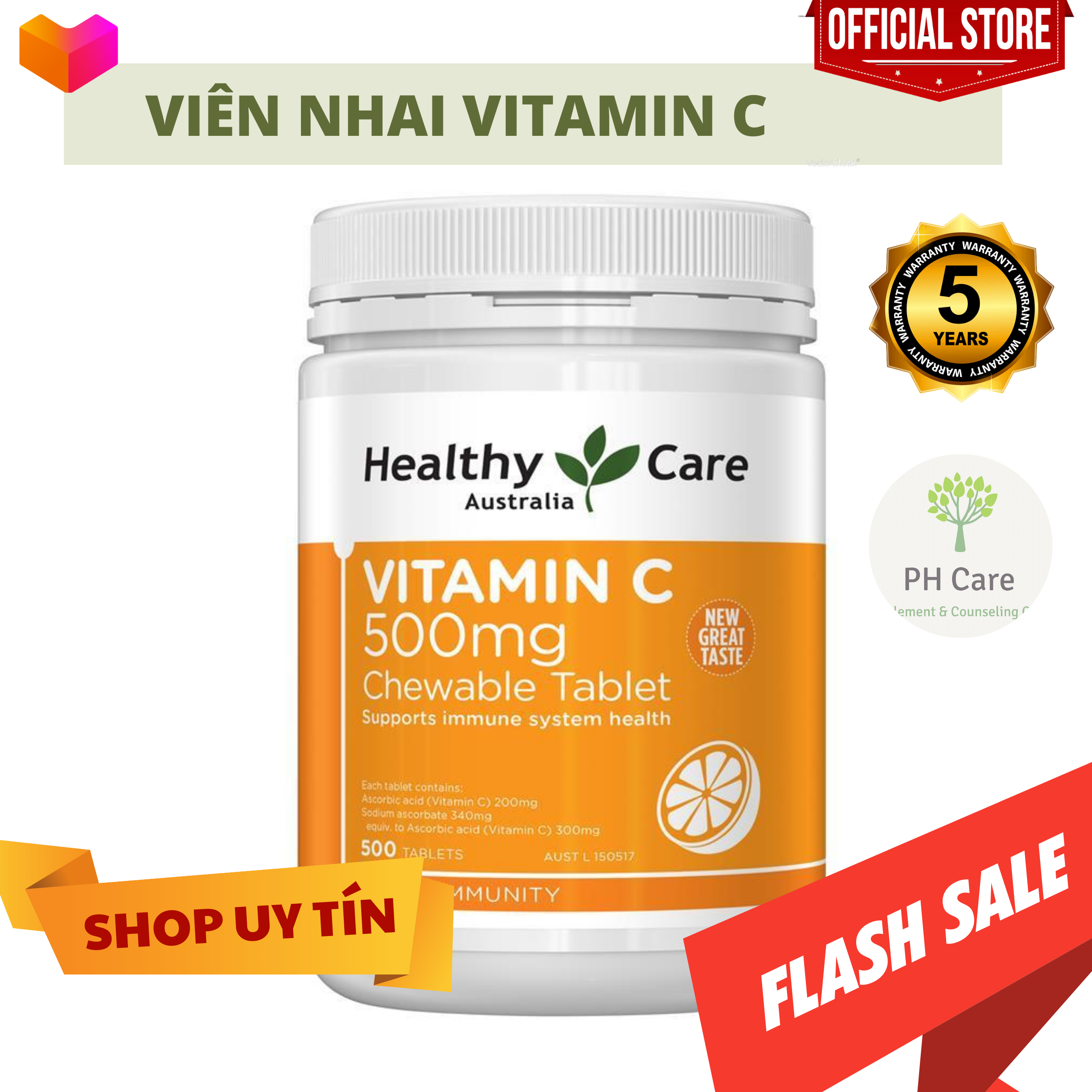 Viên nhai healthy care vitamin c 500mg của úc date 2024