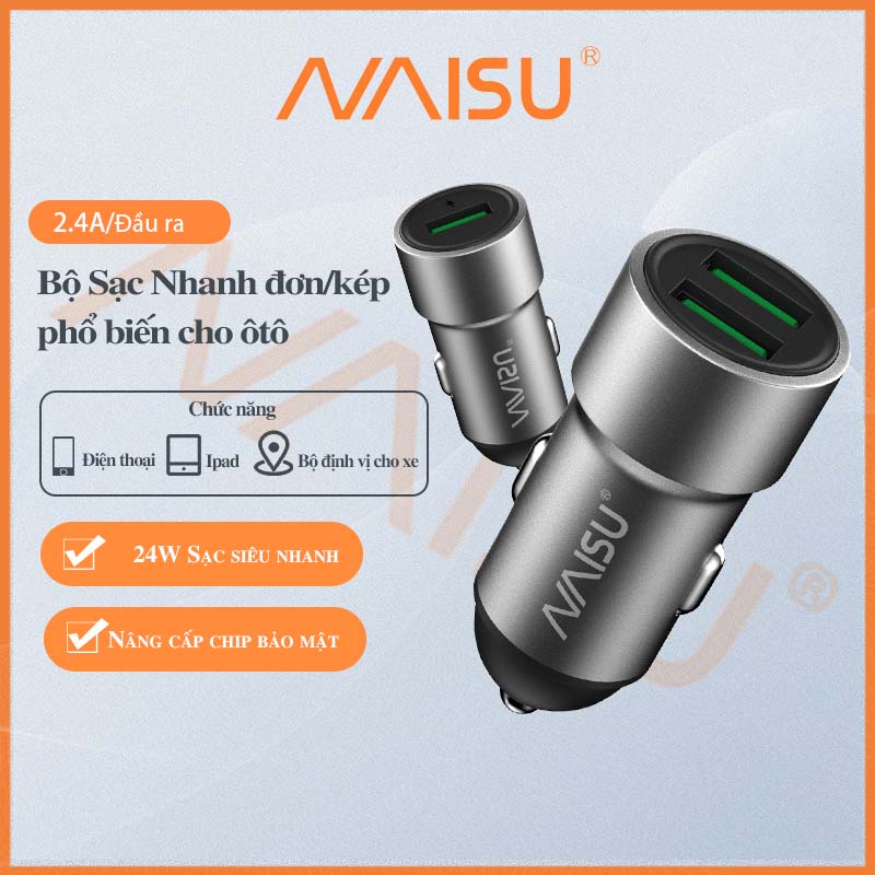 Tẩu sạc ô tô cốc sạc xe hơi naisu tẩu sạc nhanh ô tô 2 cổng usb sạc nhanh 2.4a tẩu sạc xe hơi cốc sạc xe hơi 12v/24v sạc nhanh gồm