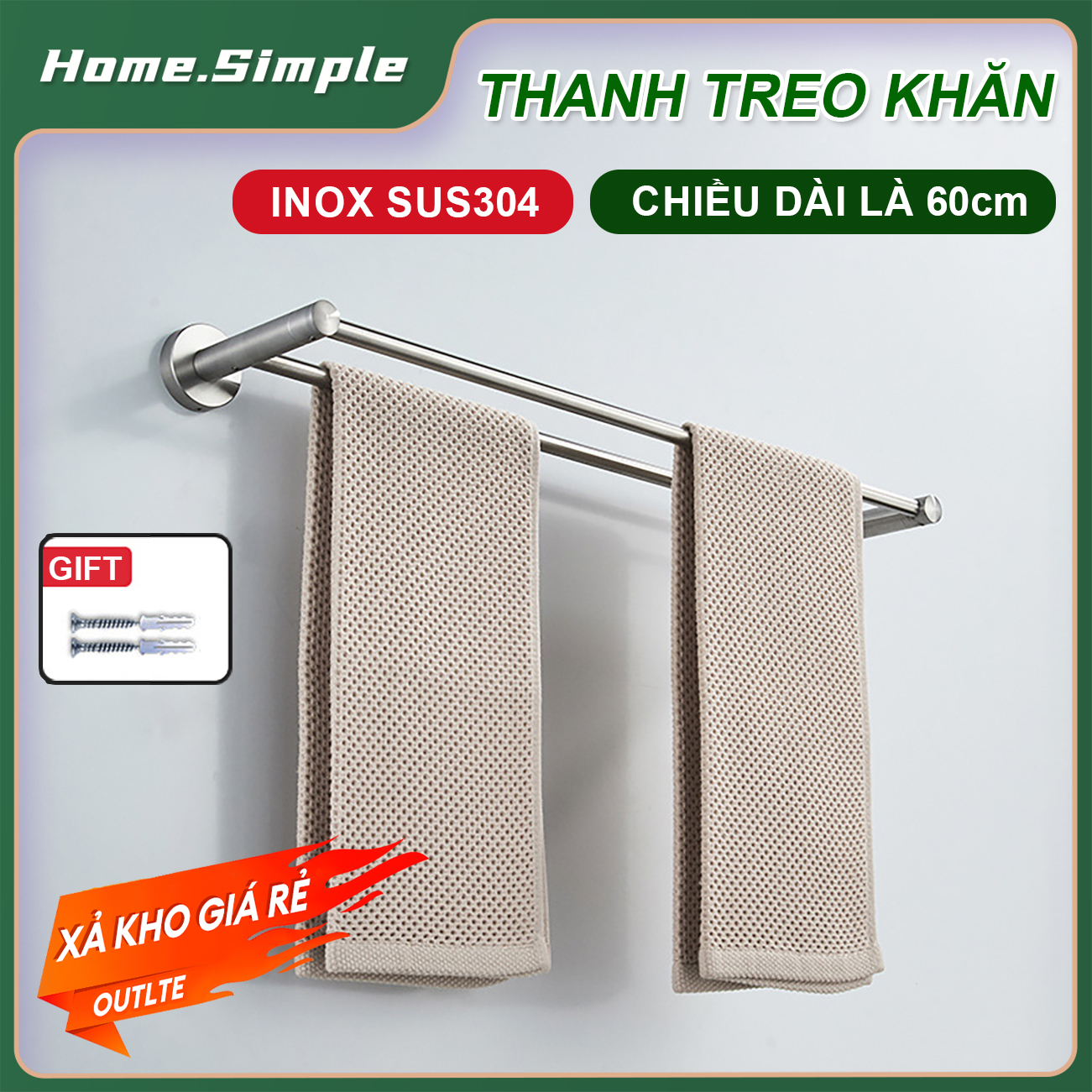 Giá treo khăn nhà tắm inox 304 TOP R không gỉ cao cấp Giá treo khăn nhà tắm inox 304 giá vắt khăn tắm đôi