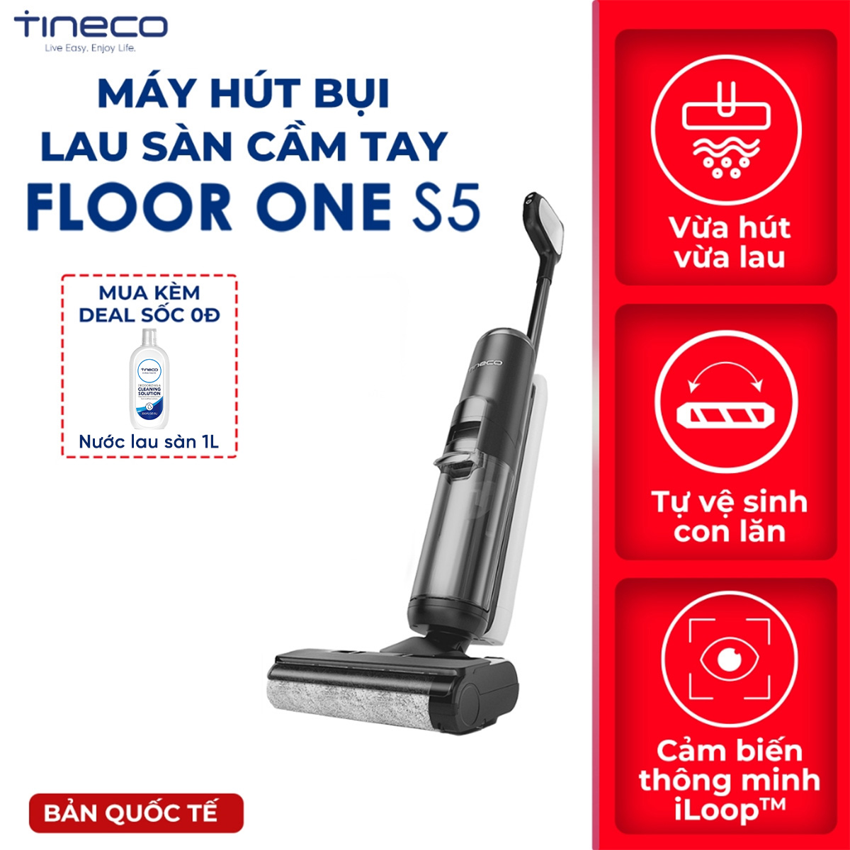 Máy hút bụi lau sàn tineco floor one s5 - bản quốc tế – bảo hành chính hãng 24 tháng