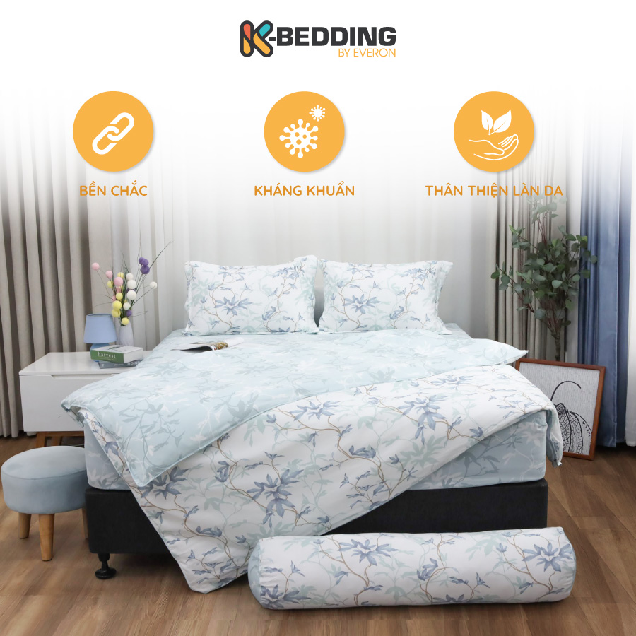Bộ ga giường chun K-Bedding by Everon KMTP 305 - Chất liệu cao cấp MicroTencel thoáng nhẹ không phai xù