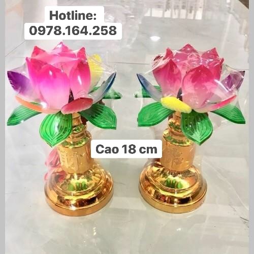 [HCM]Cặp đèn bàn thờ hoa sen cao 18 cm - HS03
