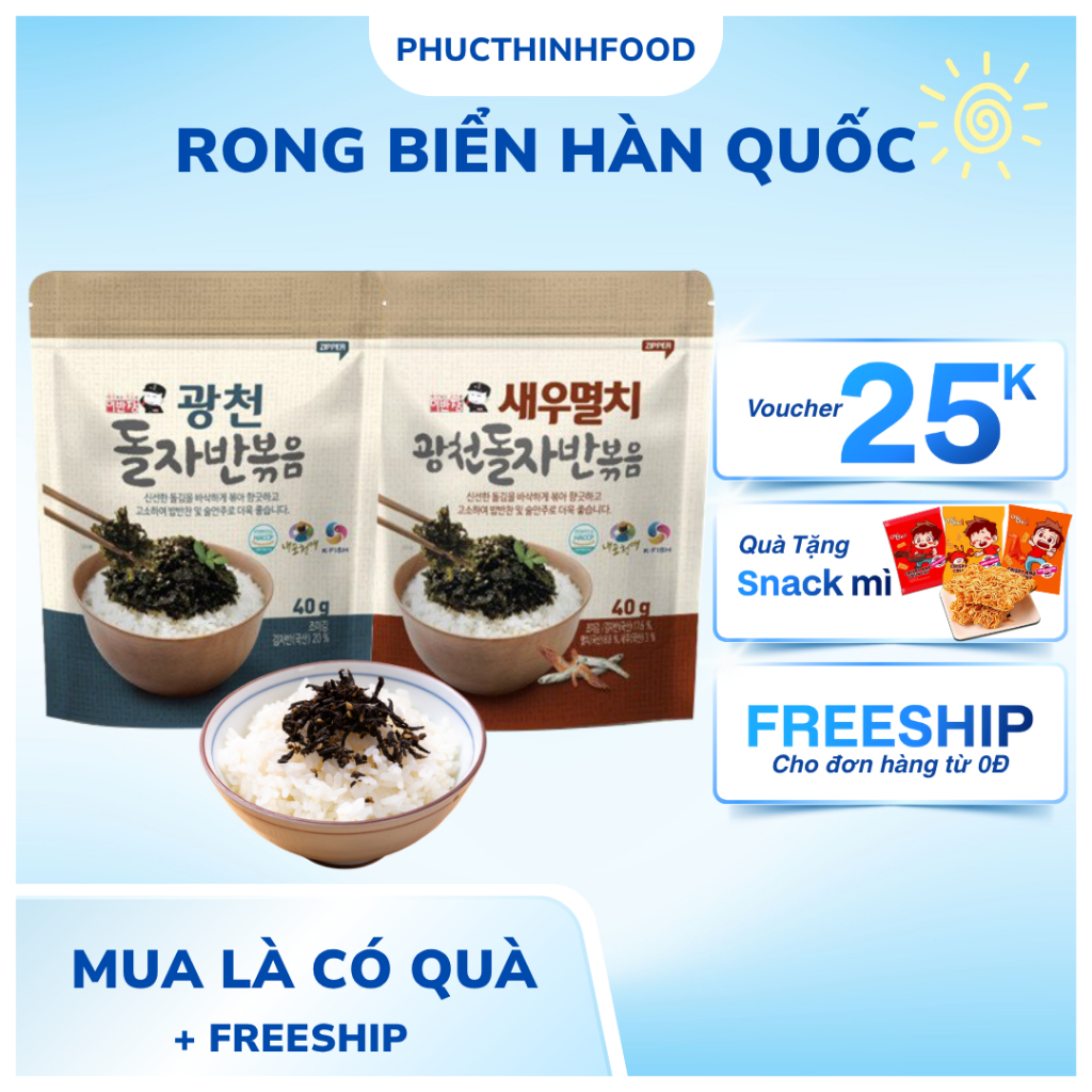 Rong Biển Trộn Cơm Captain Lee Ăn Liền 2 Vị Truyền Thống & Tôm Cá Cơm 40g Giòn Ngon, Dinh Dưỡng