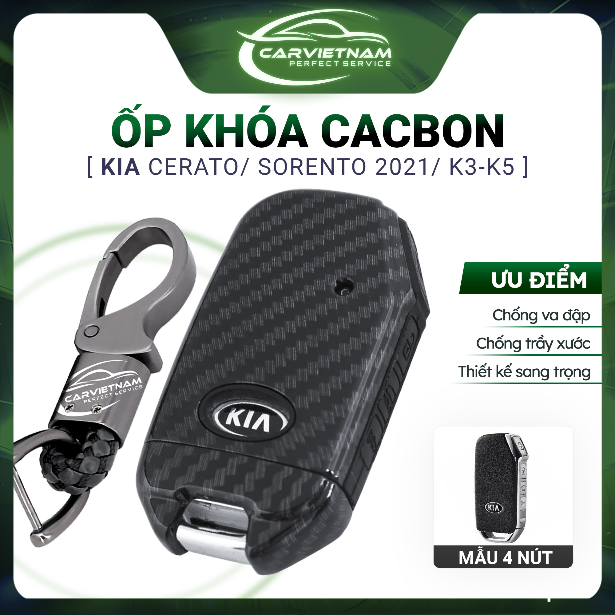 Ốp chìa khoá kia sorento 2021 - 2022, kia k3 2022, sportage 2022, cerato cao cấp - bọc khoá vân cacbon loại i chống trầy xước - ccar vietnam